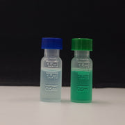 Clear 2 mL graduated polypropylene screw vials shown with compatible coloured 9-425 caps