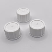 Three white ribbed 18-400 closed-top screw caps