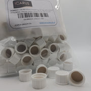 Pack of 100 white 18-400 screw caps with natural PTFE/white silicone septa