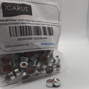 Pack of 100 silver 11 mm crimp caps with transparent TEF/natural rubber red-orange septa