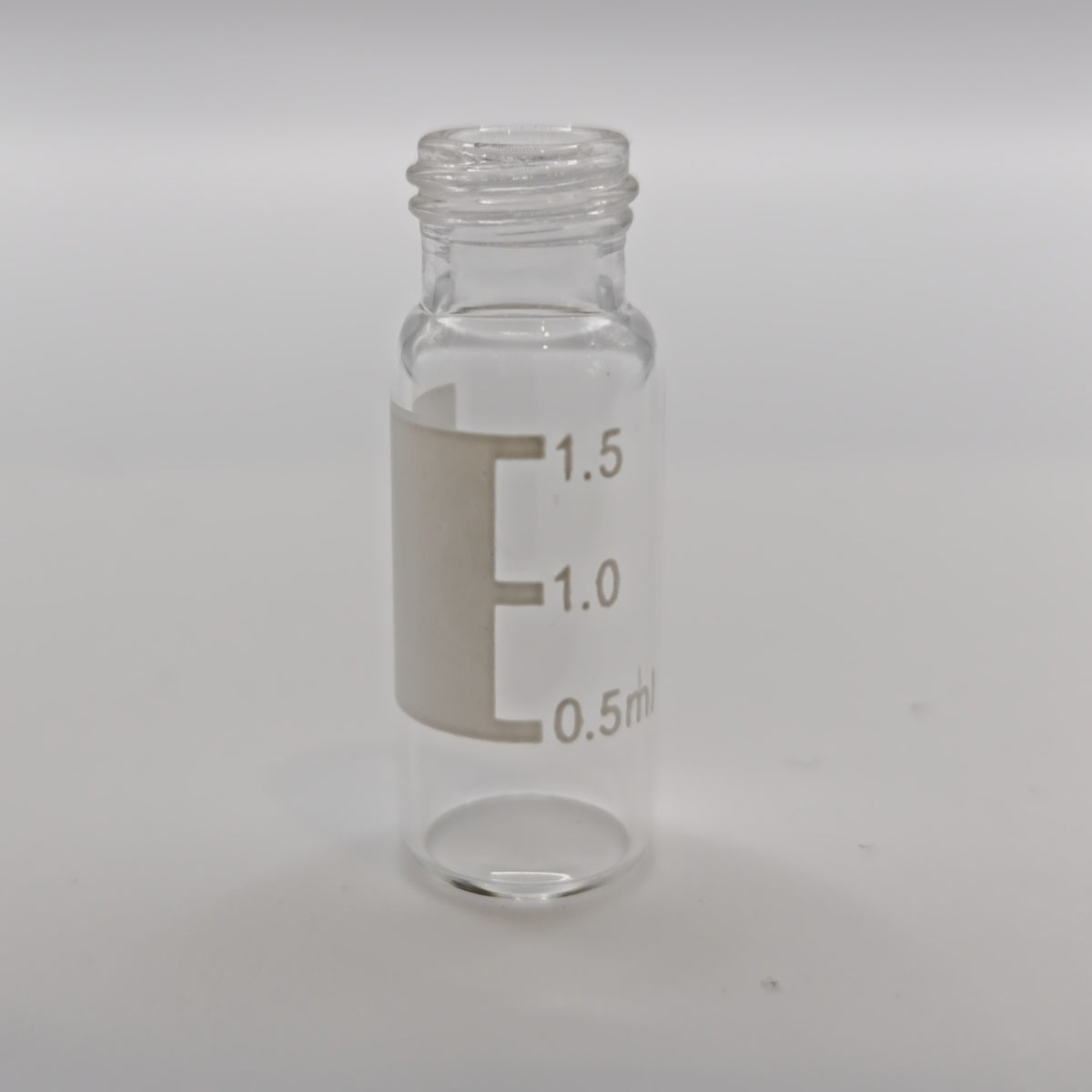 Clear 2 mL 9-425 screw autosampler vial with printed volume markings and label area
