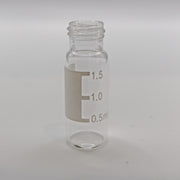 Clear 2 mL 9-425 screw autosampler vial with printed volume markings and label area