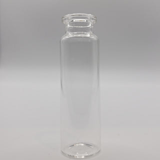 Clear 20 mL headspace vial with a flat bottom and ND20 crimp neck