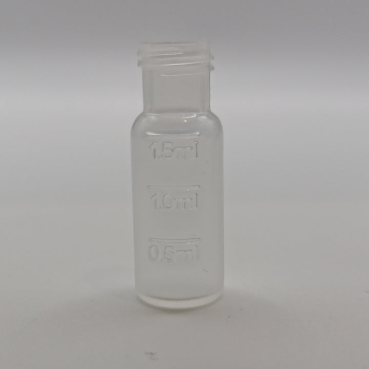 Clear 2 mL polypropylene 9-425 screw vial with moulded volume graduations