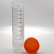 Upright 50 mL self-standing centrifuge tube with graduations and orange screw cap