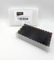 Pack of 100 amber 2 mL ND11 crimp autosampler vials in storage trays
