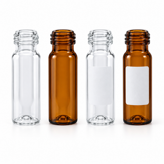 Clear and amber 0.2 mL glass 9-425 micro-vials with and without write-on patches