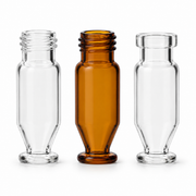 Clear and amber 1.5 mL high-recovery champagne vials with screw-thread and crimp necks