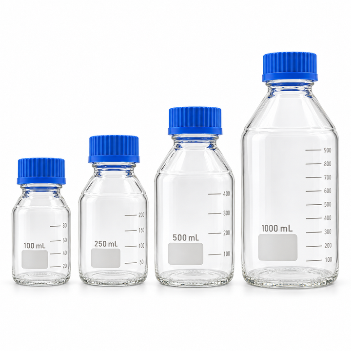 GL45 Borosilicate 3.3 Reagent Bottles with Screw Caps on a clean white background