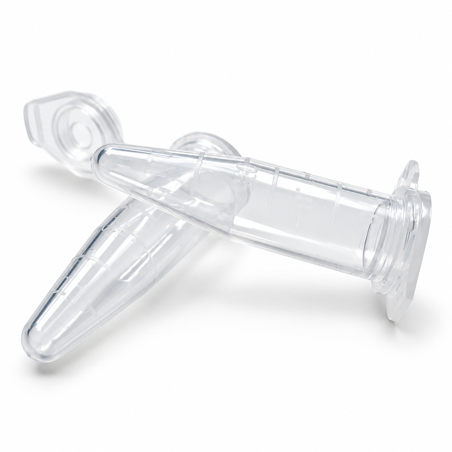 1.5 mL Clear Microcentrifuge Tubes with Attached Flat Caps, Pack of 500 on a clean white background