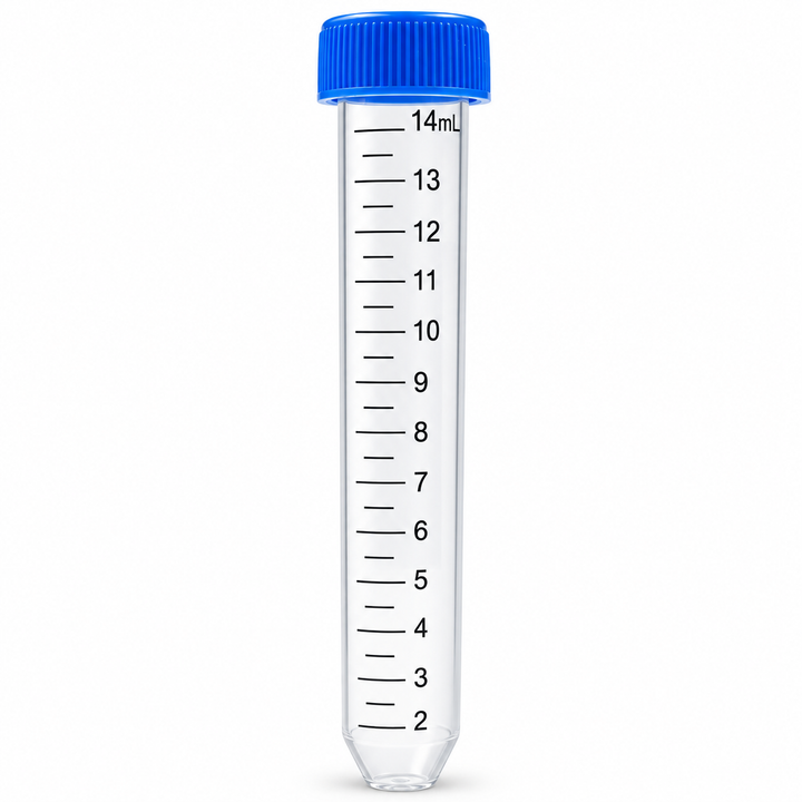 15 mL Sterile Conical Centrifuge Tubes with Flat-Top Caps, Pack of 25 on a clean white background