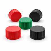 13-425 Closed-Top PP Caps with Septa, Red, Green and Black, 100pcs/pk on a clean white background