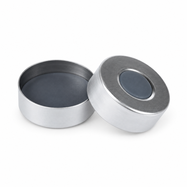 20.2mm Aluminum Crimp Caps with Grey PTFE/Butyl Septa, 100pcs/pk – professional product image
