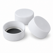 White 22-400 closed-top polypropylene caps with liners