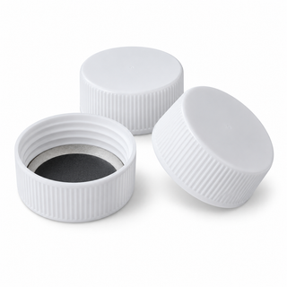 White 22-400 closed-top polypropylene caps with liners