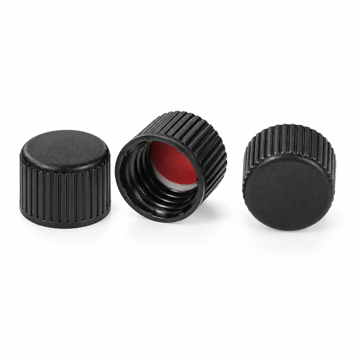 8-425 Black Closed-Top PP Caps with PTFE/Silicone Septa, 100pcs/pk product family