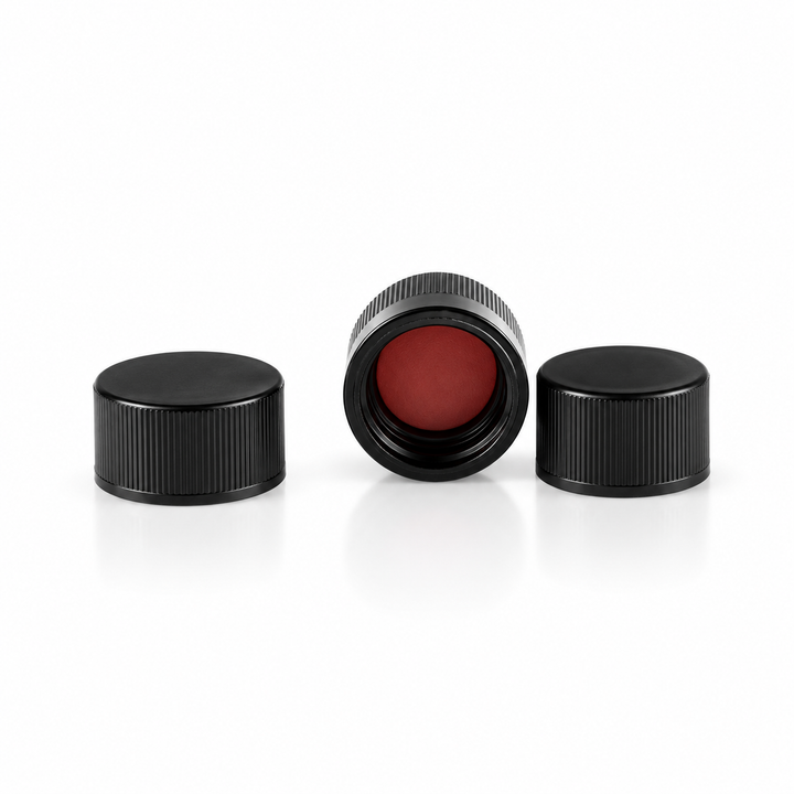 9-425 Black Closed-Top PP Caps with PTFE/Silicone Septa, 100pcs/pk – professional product image