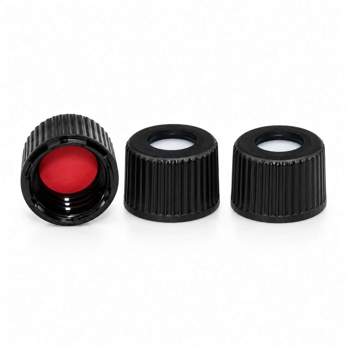 Black 8-425 Open-Top Screw Caps with UltraClean PTFE/Silicone Septa, 100pcs/pk – professional product image