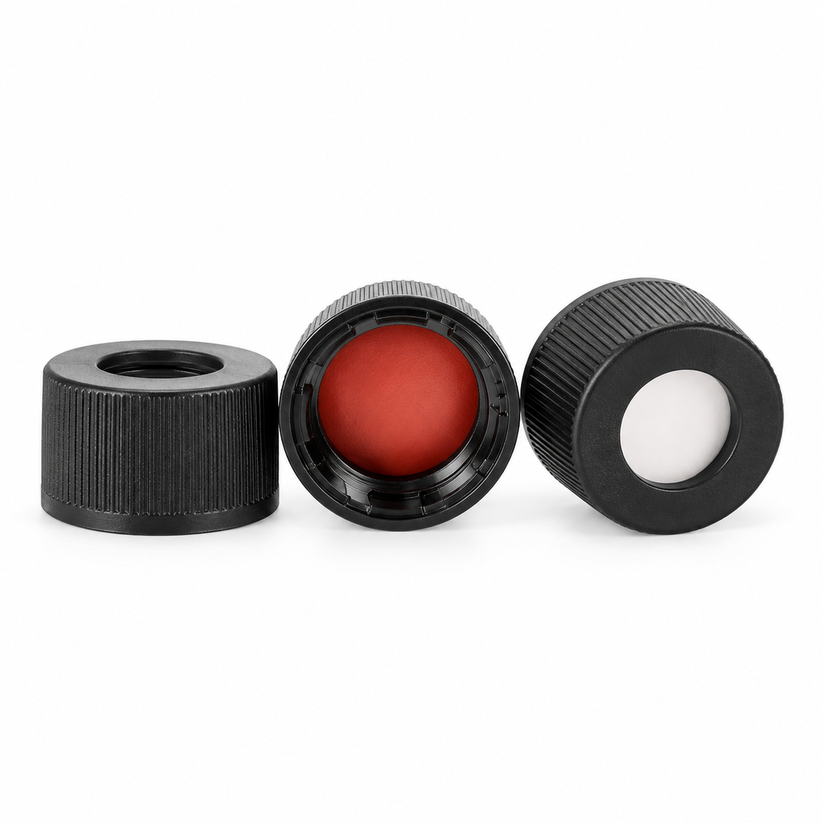 Black PP 13-425 Open-Top Screw Caps with Septa, 100pcs/pk – professional product image