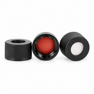 Black PP 13-425 Open-Top Screw Caps with Septa, 100pcs/pk – professional product image
