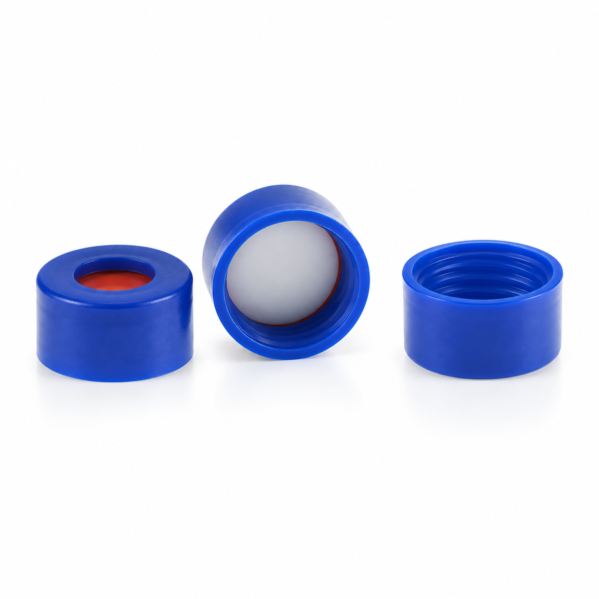 Blue 9-425 Smooth Open-Top Caps with White PTFE/Red Silicone Septa, 100pcs/pk – professional product image