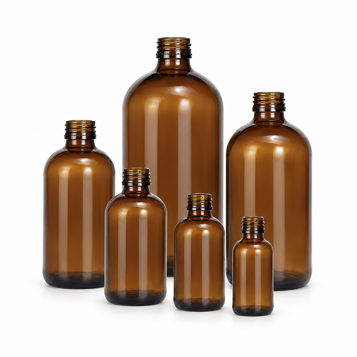 DIN-28 Amber Tamper-Evident Glass Bottles, 15–580 mL – professional product image