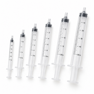 Disposable HPLC laboratory syringes in 1 mL to 50 mL sizes