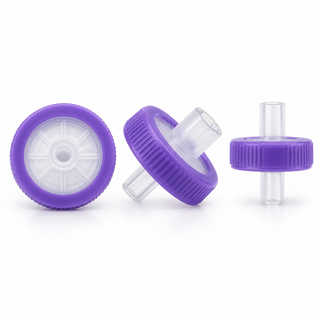 Purple economy PVDF syringe filters with clear Luer connections