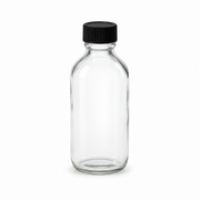 Safety-coated clear Boston round glass bottle