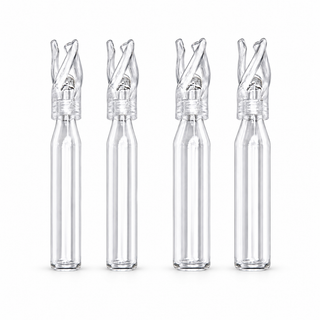 Clear glass vial micro-inserts on a pure white background
