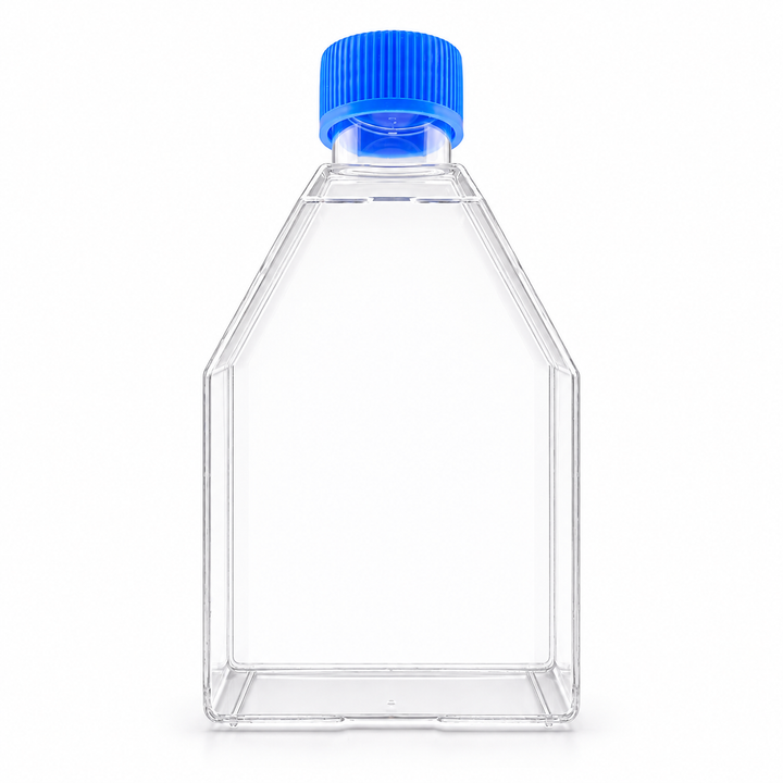 Cell culture flask on a pure white background