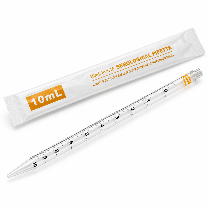 10 mL sterile serological pipette on a pure white background